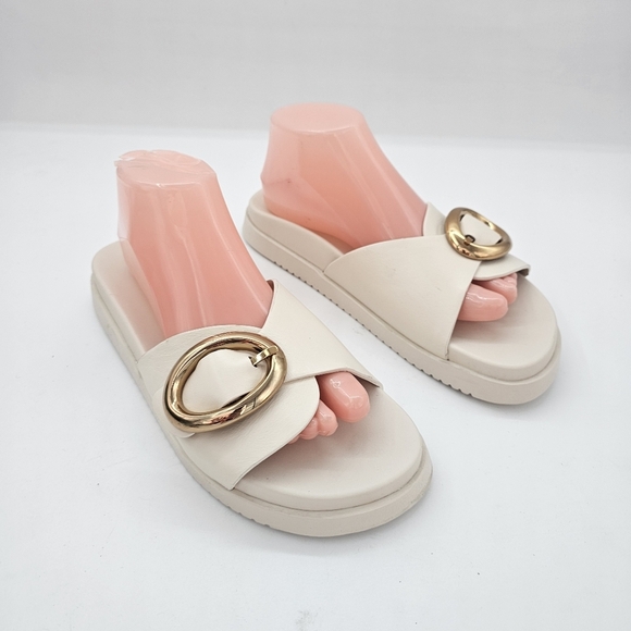 Steve Madden Mandie Slide Sandals Ivory Gold Buckle Women’s Size 9.5 - Picture 7 of 13
